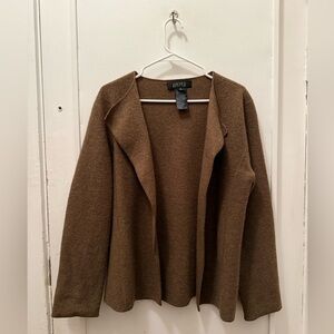 Kasper Boiled Wool Open Front Cardigan Jacket // Size 8 // Brown